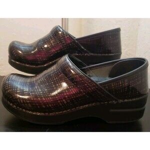 Dansko Womens Professional Silver/Black Crisscross Clog Sz 37 Shoes 6.5/7